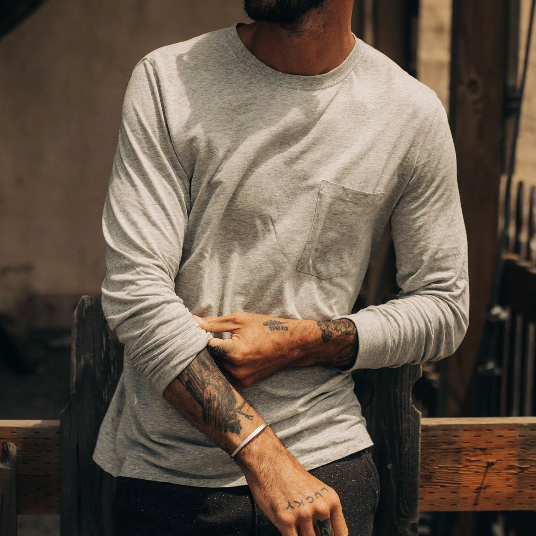 The Cotton Hemp Long Sleeve Tee in Heather Grey Fresh Trend