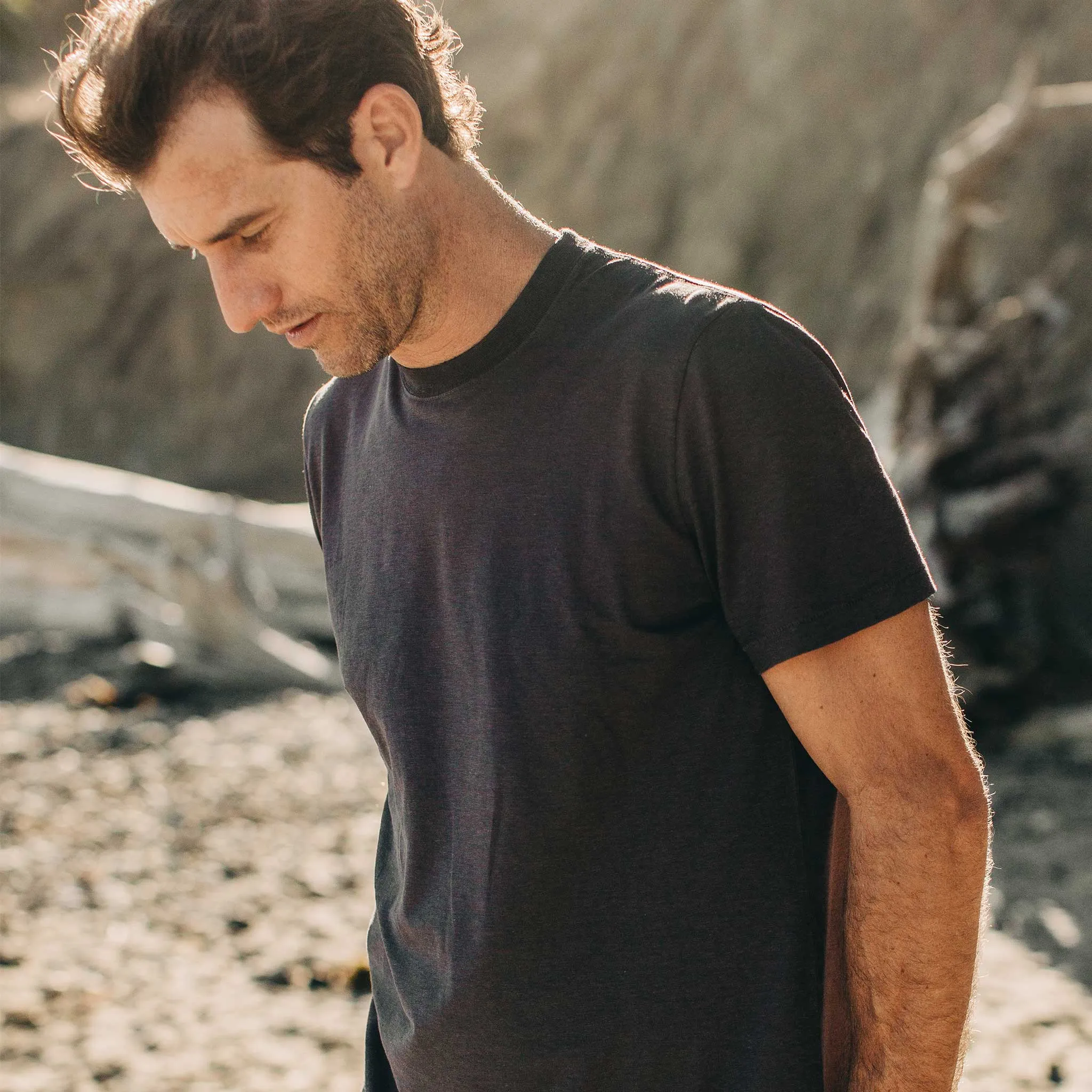 Casual Essentials Wear Distressed Hem Finish The Cotton Hemp Tee in Charcoal