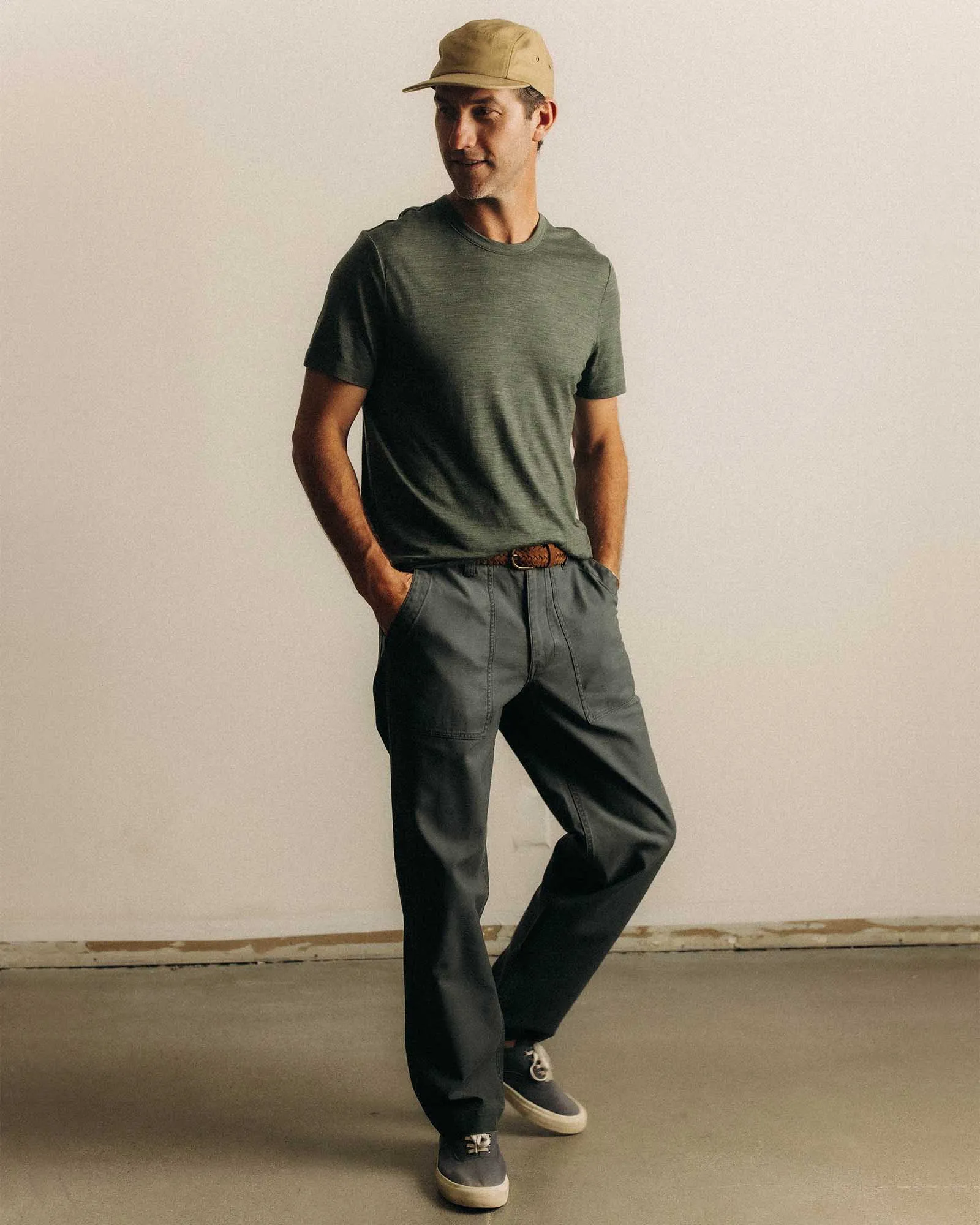 Friction Free Inner Lining Easy Fit The Merino Tee in Heather Army