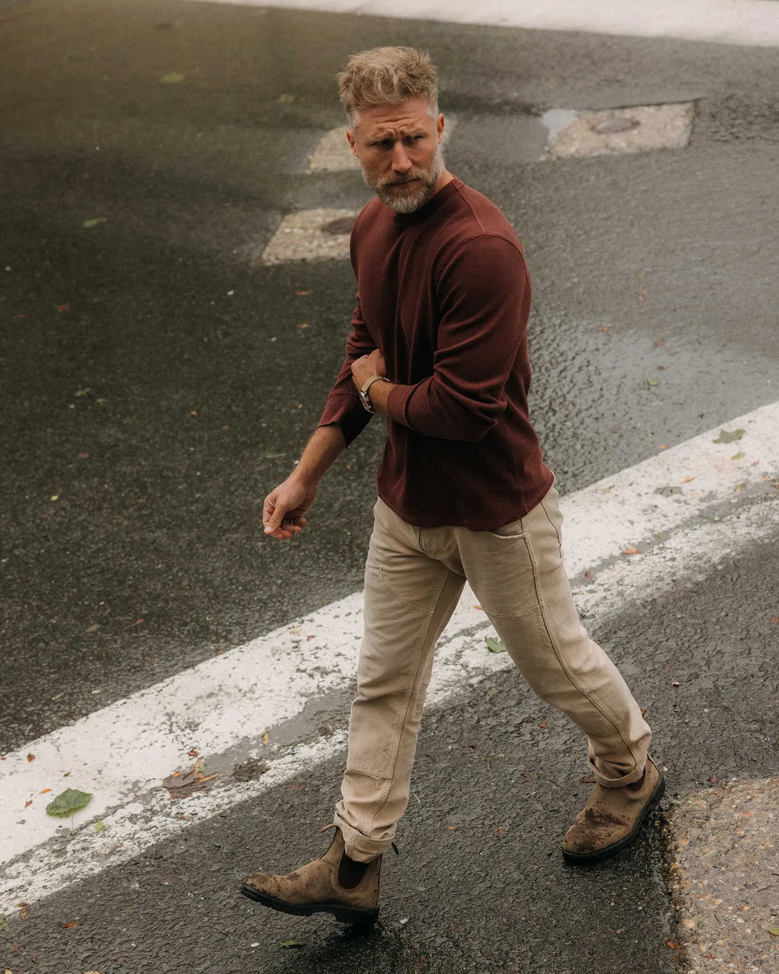 The Organic Cotton Crew in Burgundy Waffle Casual Fashion