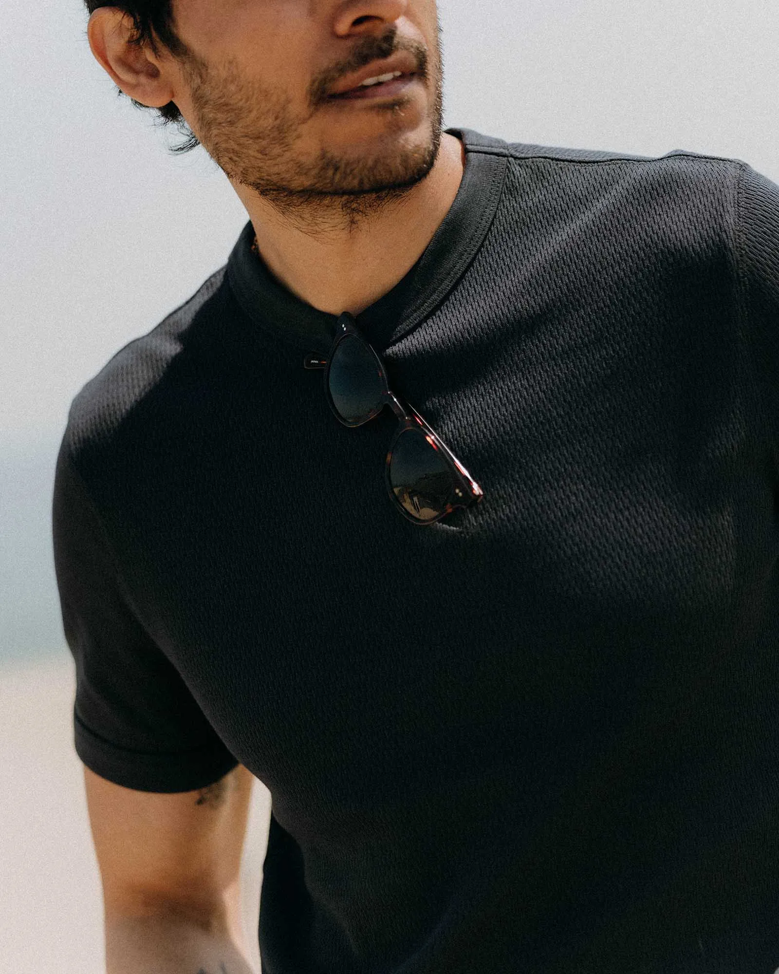 School spirit The Organic Cotton Short Sleeve Crew in Dark Navy Waffle