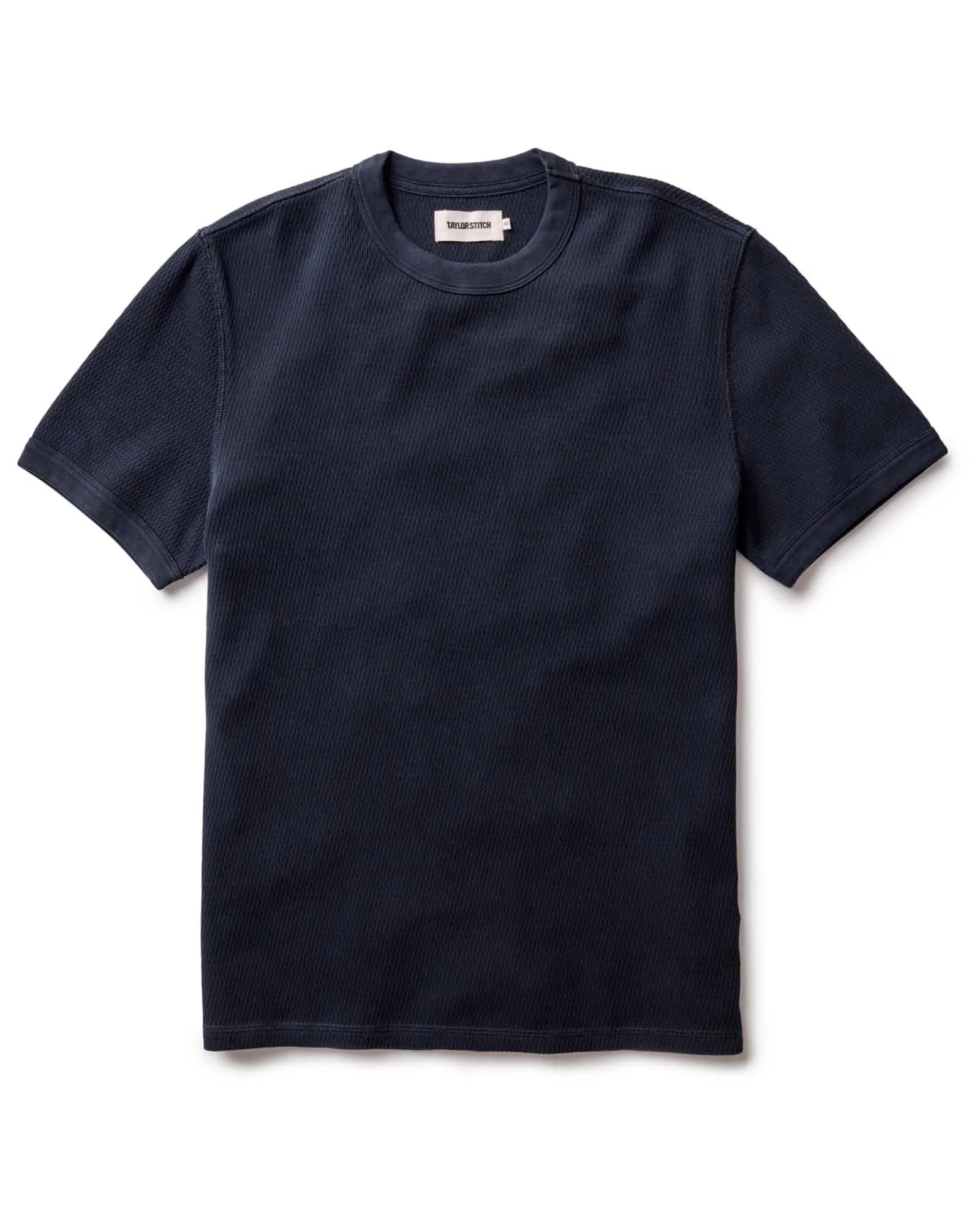 Stone Wash Process Soft Layering The Organic Cotton Short Sleeve Crew in Dark Navy Waffle
