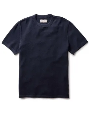Stone Wash Process Soft Layering The Organic Cotton Short Sleeve Crew in Dark Navy Waffle