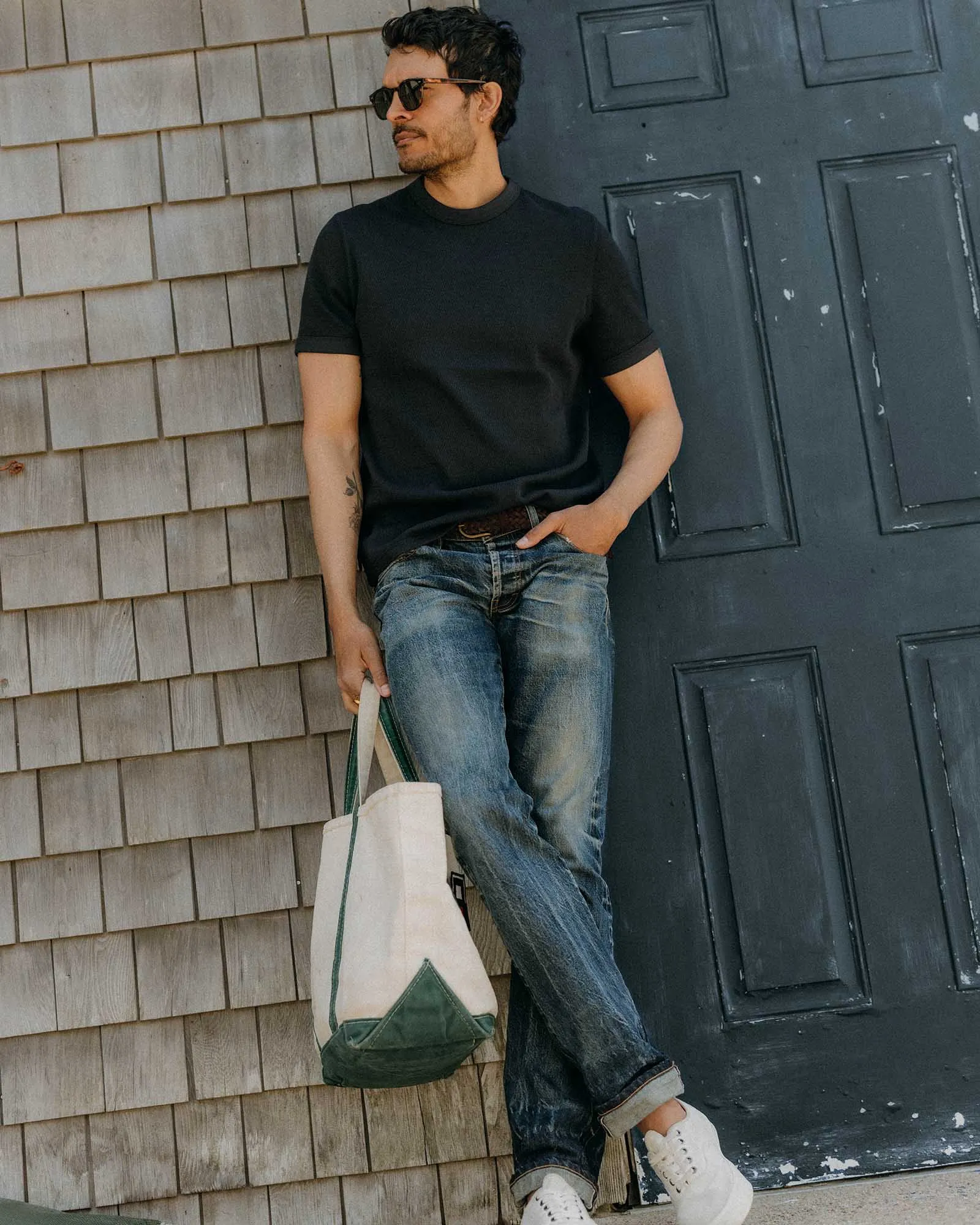 The Organic Cotton Short Sleeve Crew in Dark Navy Waffle AdvancedMoistureManagement Smart Comfort