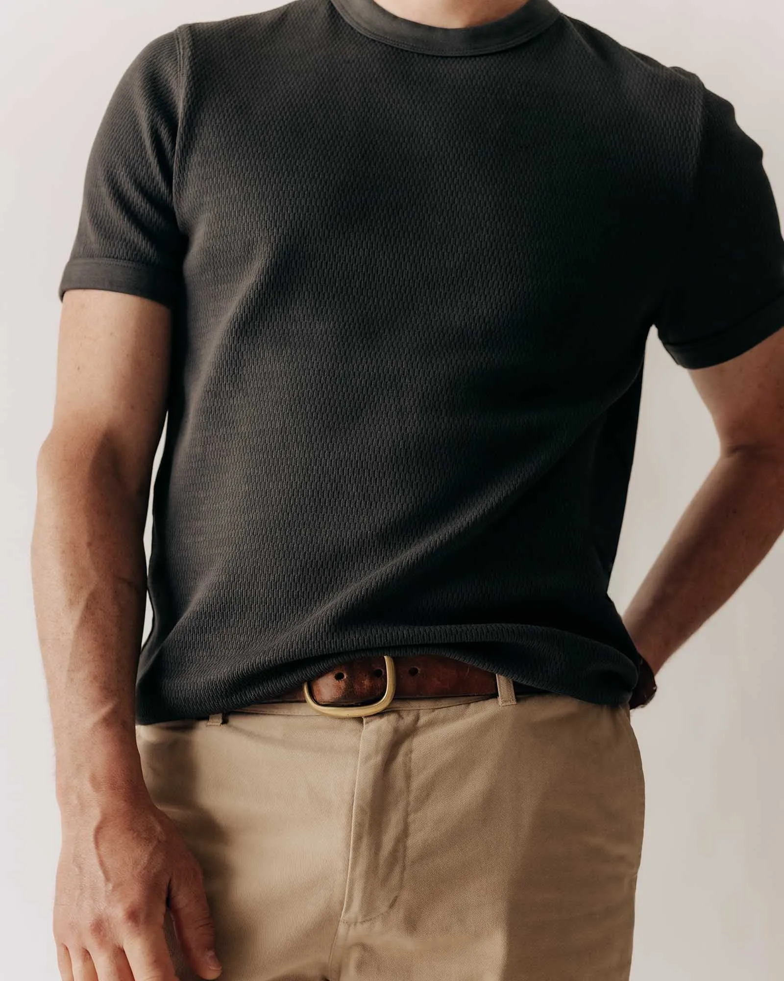 The Organic Cotton Short Sleeve Crew in Faded Black Waffle Layering Comfort Seasonal Comfort