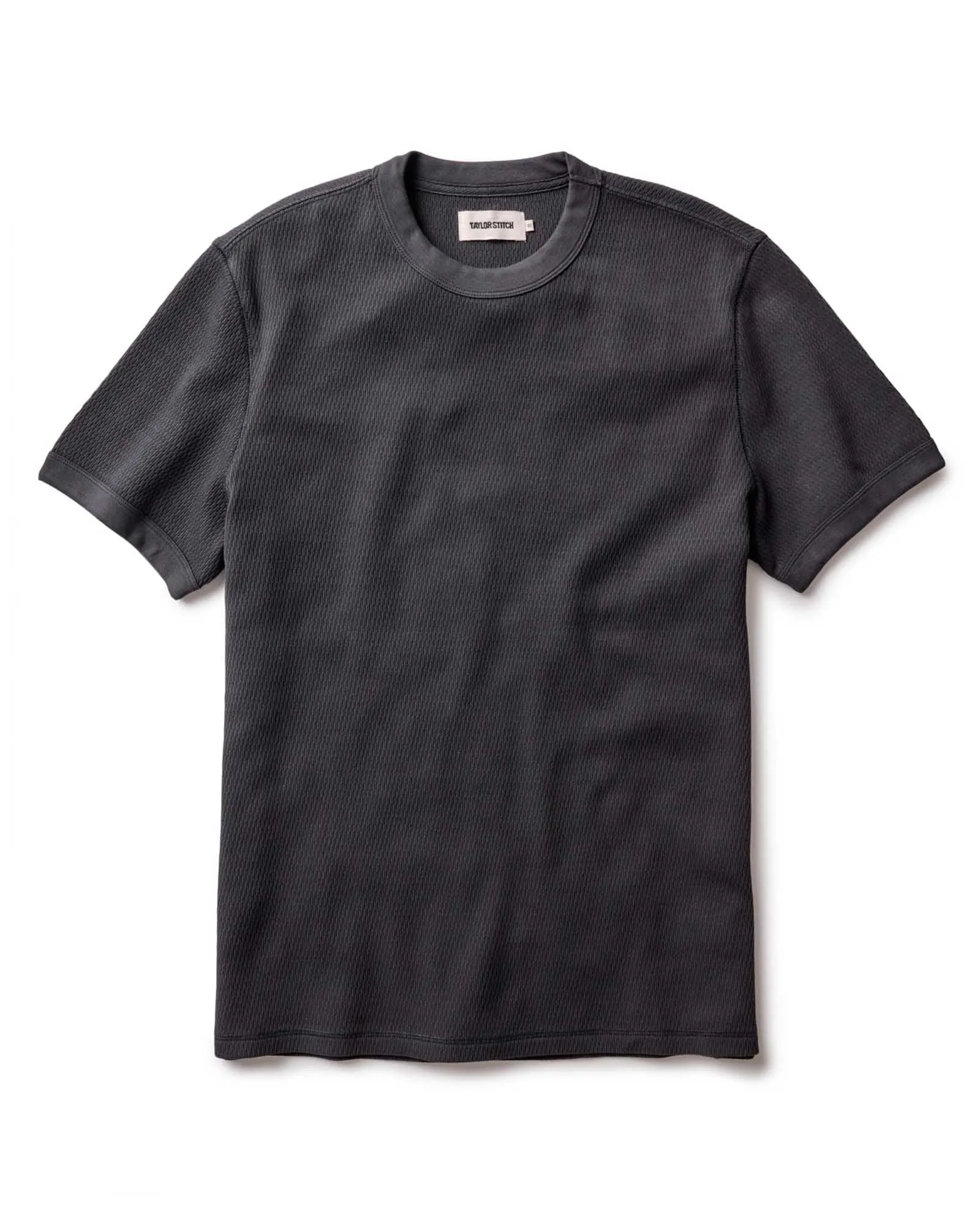 The Organic Cotton Short Sleeve Crew in Faded Black Waffle Easy Care Material Value for Money