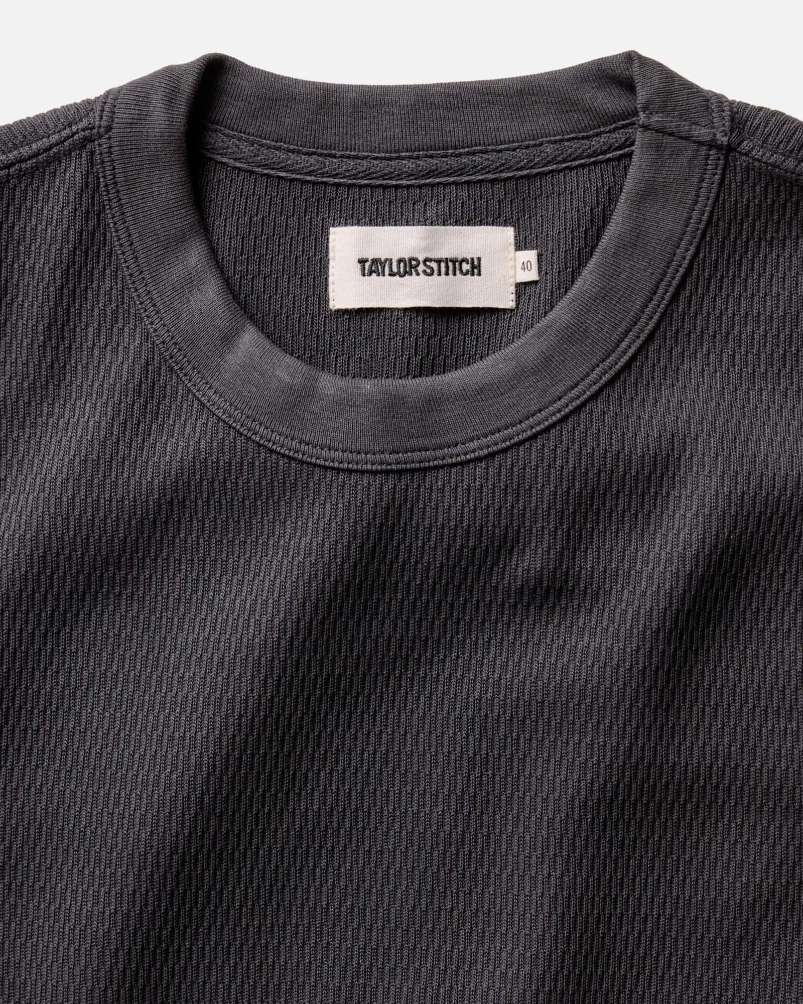 The Organic Cotton Short Sleeve Crew in Faded Black Waffle Ultra Soft Finish Round neck simplicity
