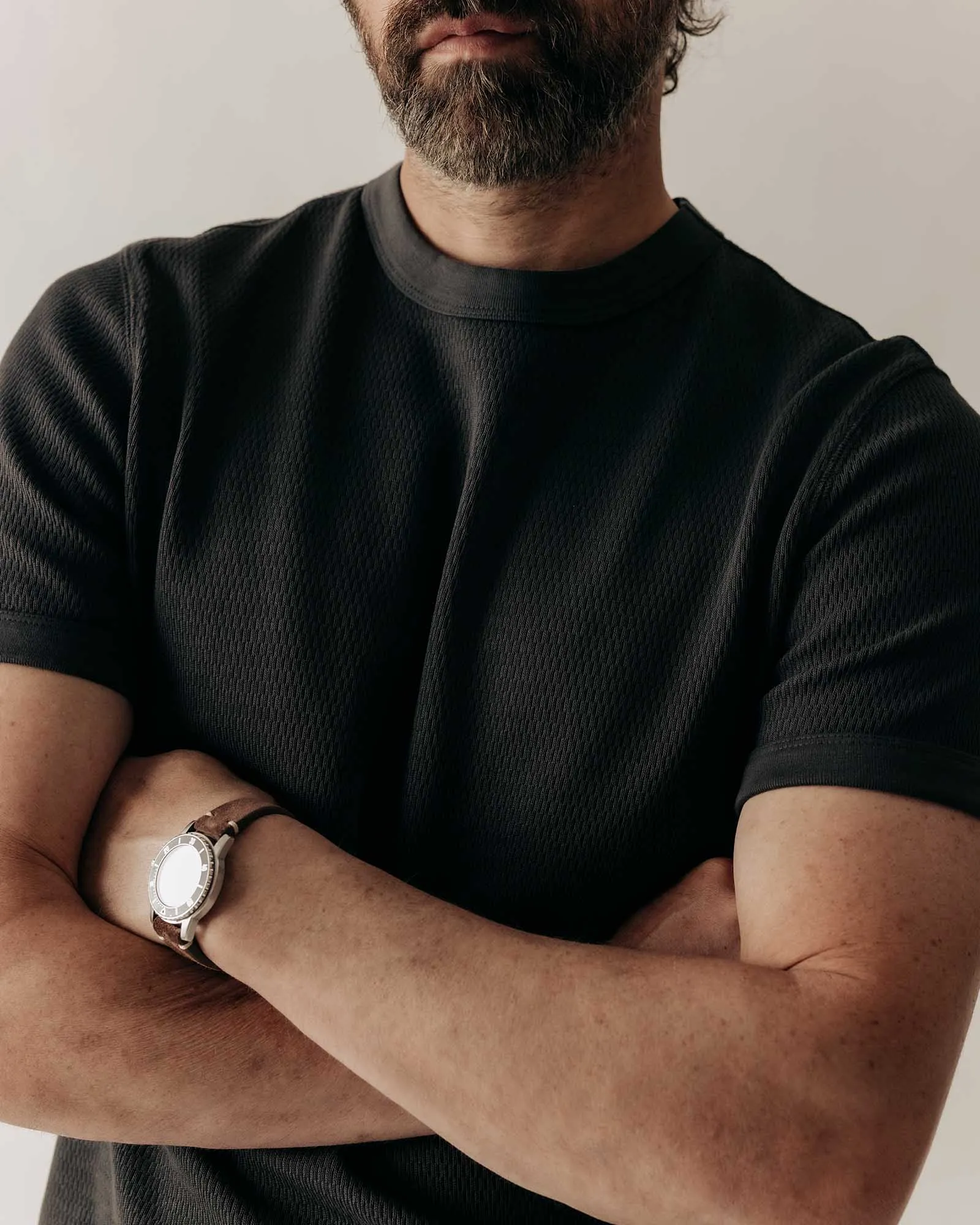 Breathable Performance The Organic Cotton Short Sleeve Crew in Faded Black Waffle