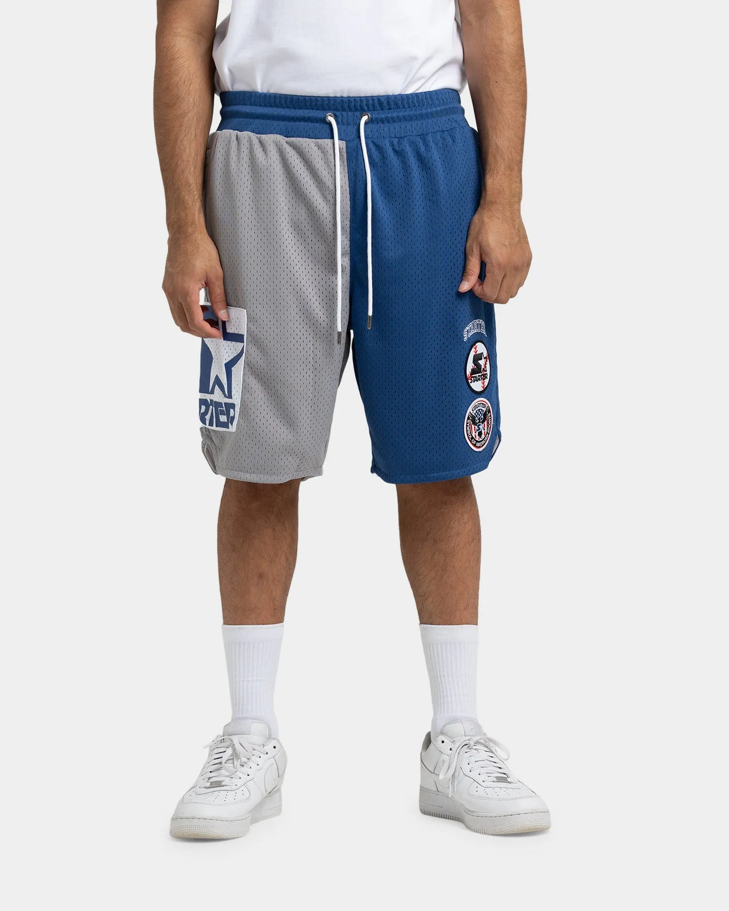 Secure Pocket Zippers Travel Fit Starter Slider Mesh Shorts Blue/Grey