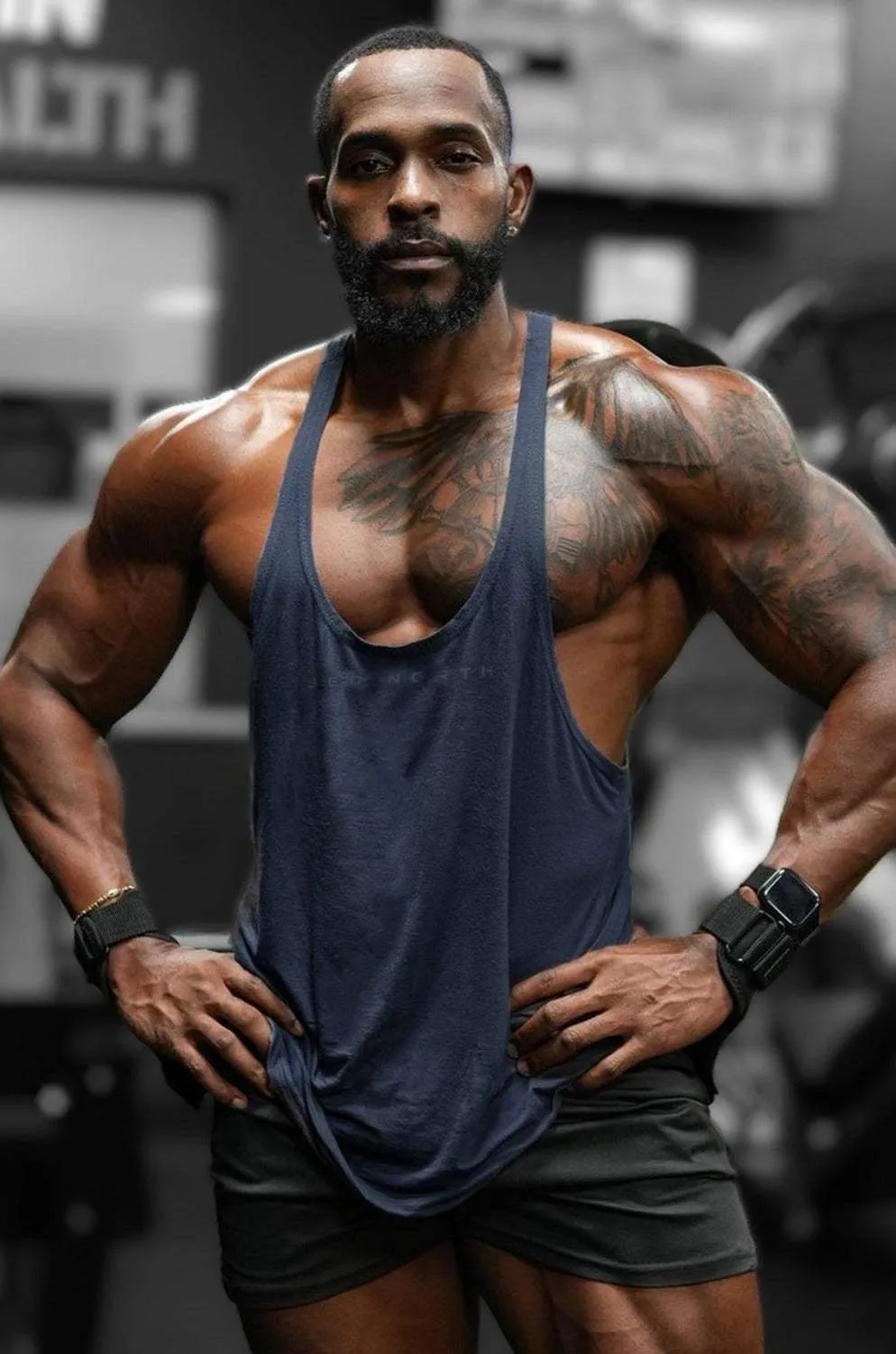 Soft Layer safety enhancement Classic Bodybuilding Racerback Stringer - Navy