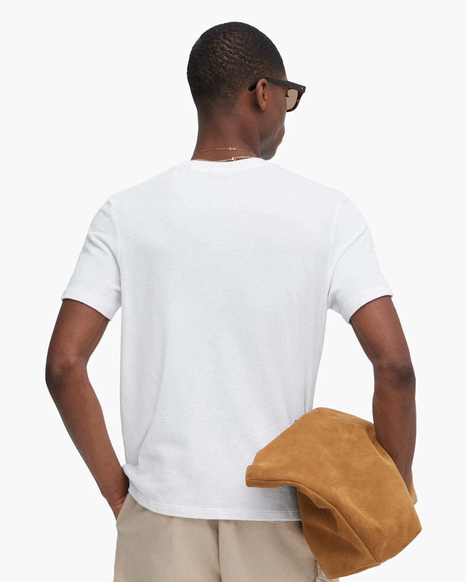 Men's Loop Front Jersey Oversized Pocket Tee - White Seam Free Edging Slim Silhouette