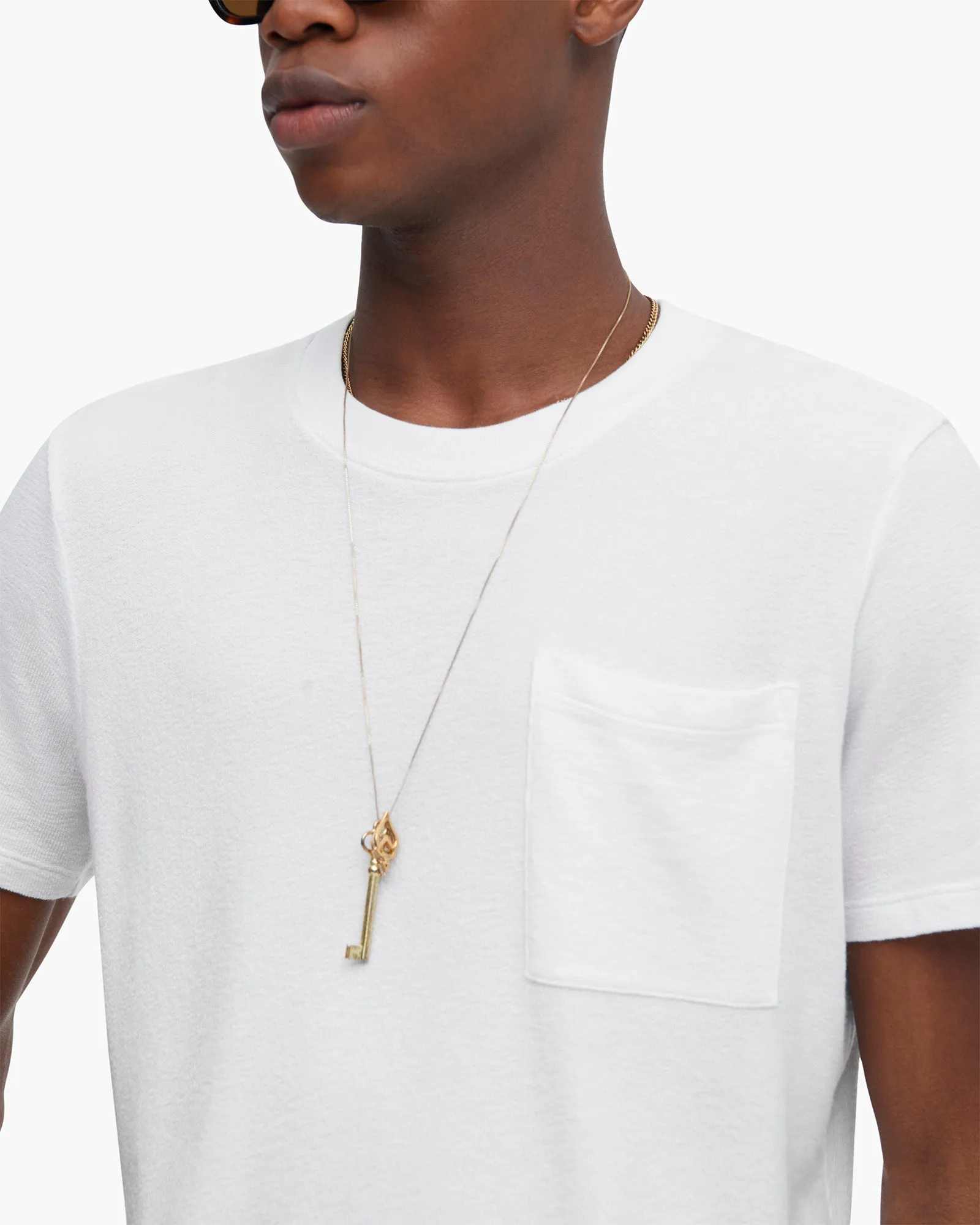 Men's Loop Front Jersey Oversized Pocket Tee - White Multi Directional Stretch