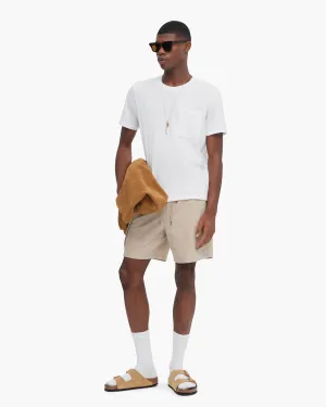 Dimensional Stability Weave Stretch waistband Men's Loop Front Jersey Oversized Pocket Tee - White