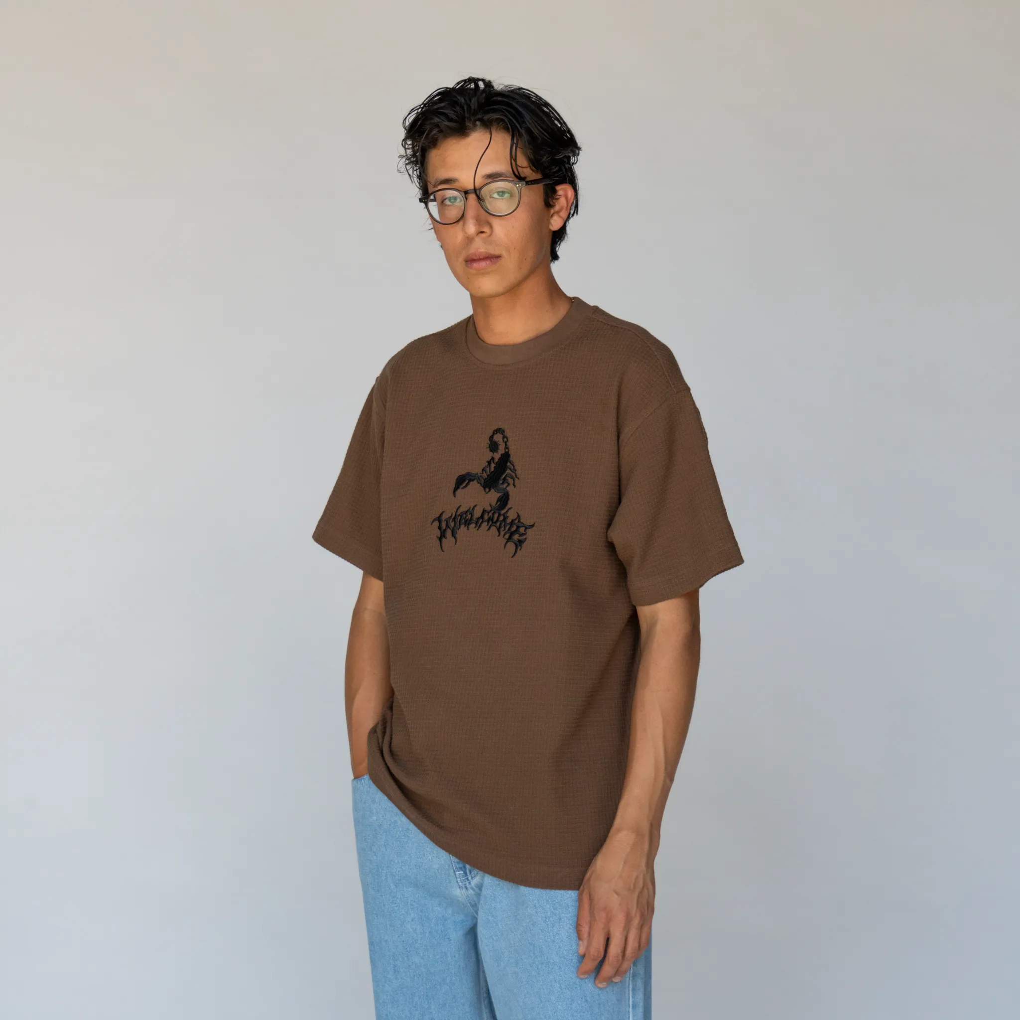 Stinger Garment-Dyed Waffle Knit Tee Washable fabric