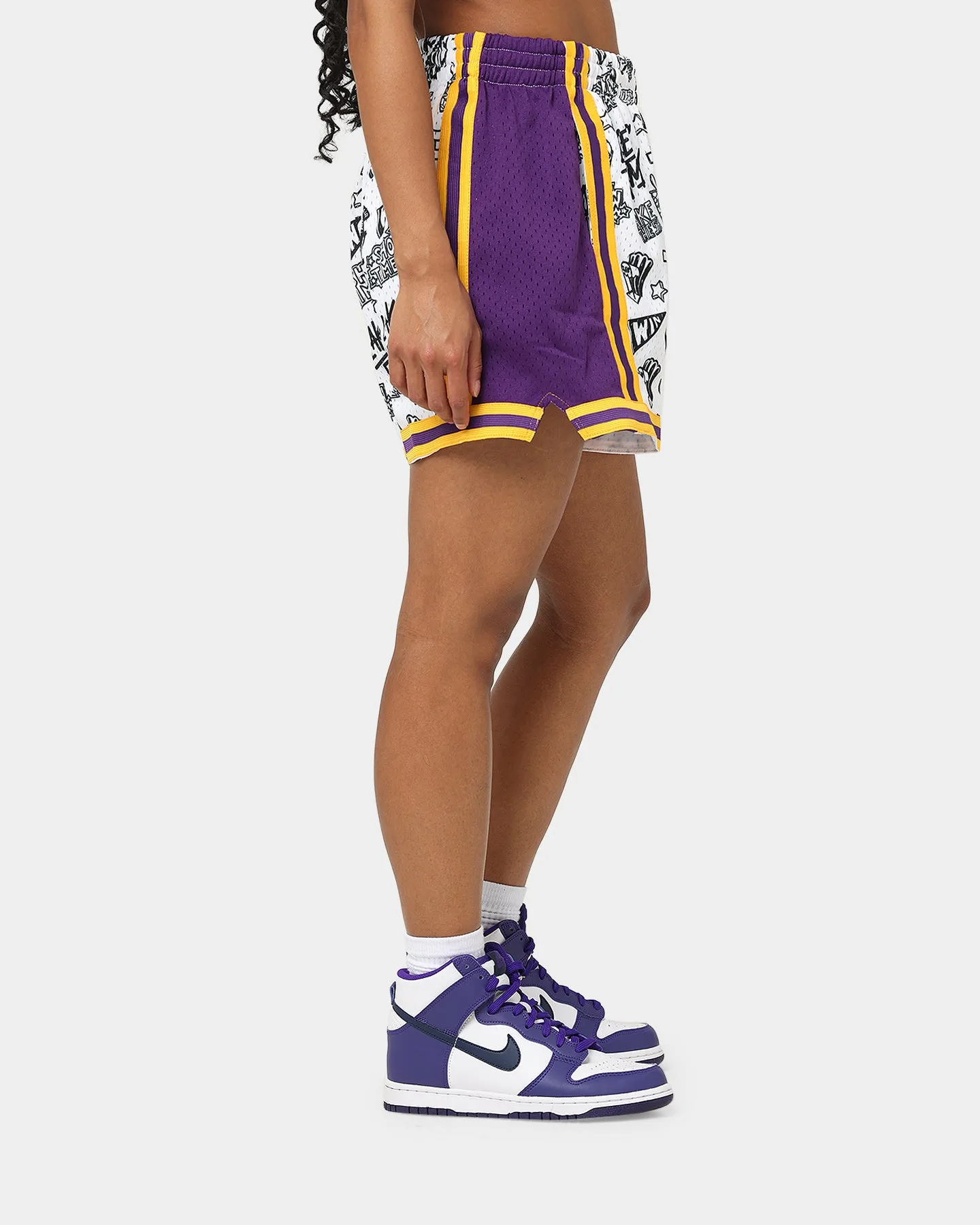 Mitchell & Ness Women's Los Angeles Lakers Doodle Shorts White All Day Comfort Work Ready