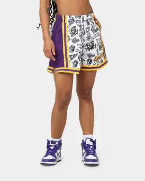 Regular Fit Mitchell & Ness Women's Los Angeles Lakers Doodle Shorts White