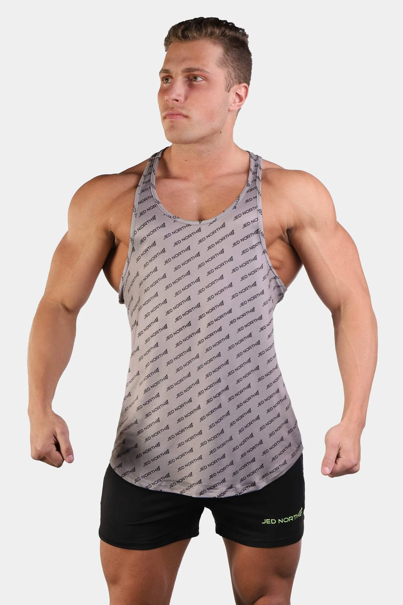 Graphic Muscle Stringer - Gray JN Logo Moisture wicking Thumbhole Cuffs
