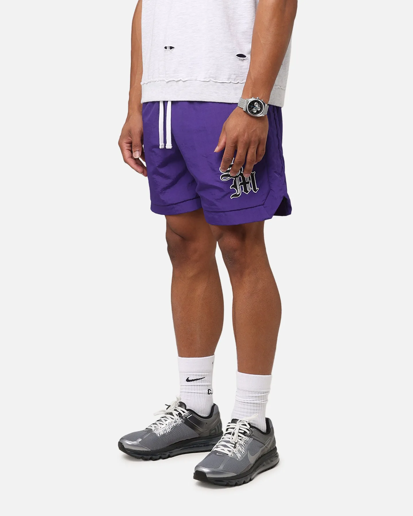 Saint Morta Gothic Monogram Nylon Shorts Purple Easy Stretch Fit Easy Layering