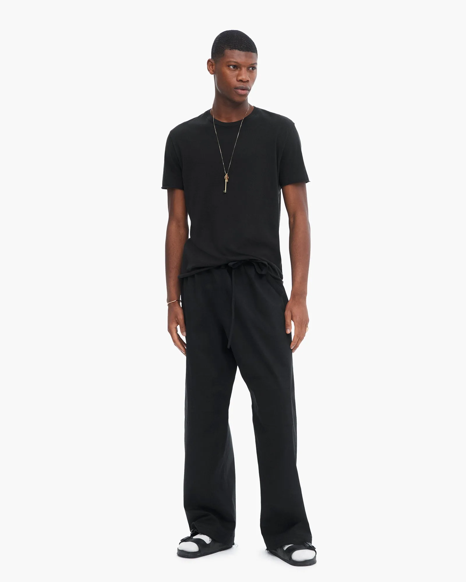 Timeless Layer Raw Edge Hem Vintage Jersey Cut Off Short Sleeve Crew Neck Tee - Black