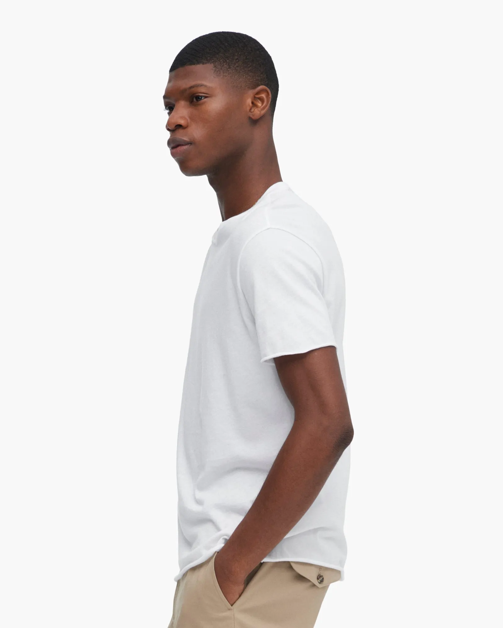 Vintage Jersey Cut Off Short Sleeve Crew Neck Tee - White Slim Fit Comfort