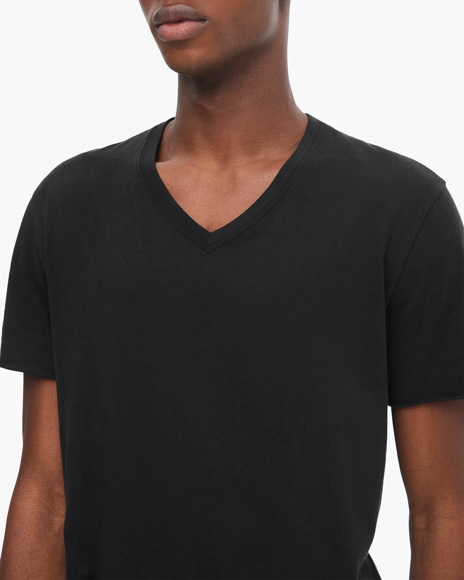 Vintage Jersey Cut Off Short Sleeve V-Neck Tee - Black Pocket Reinforcement Recycled Polyester Thread
