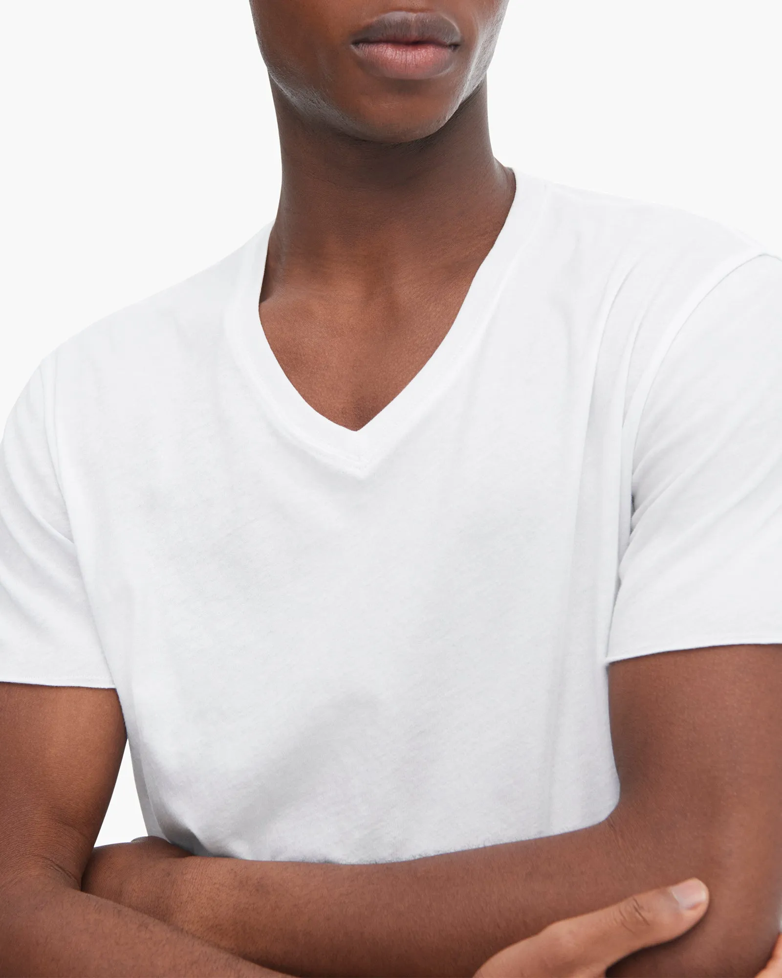 Modern Style Trend Cool Style Vintage Jersey Cut Off Short Sleeve V-Neck Tee - White