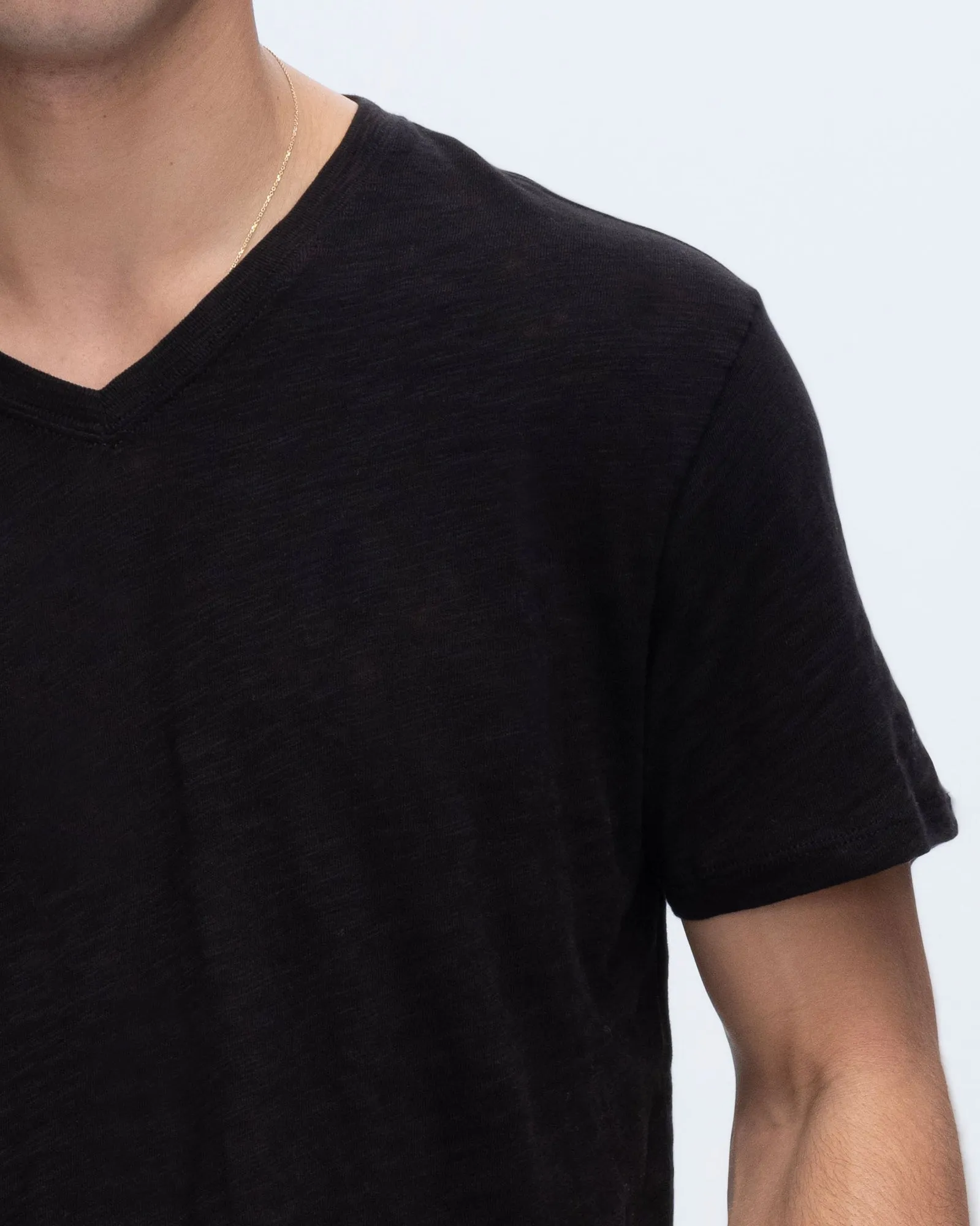 Slub Jersey V-Neck Tee - Black Comfy Stretch Wear Chic Comfort