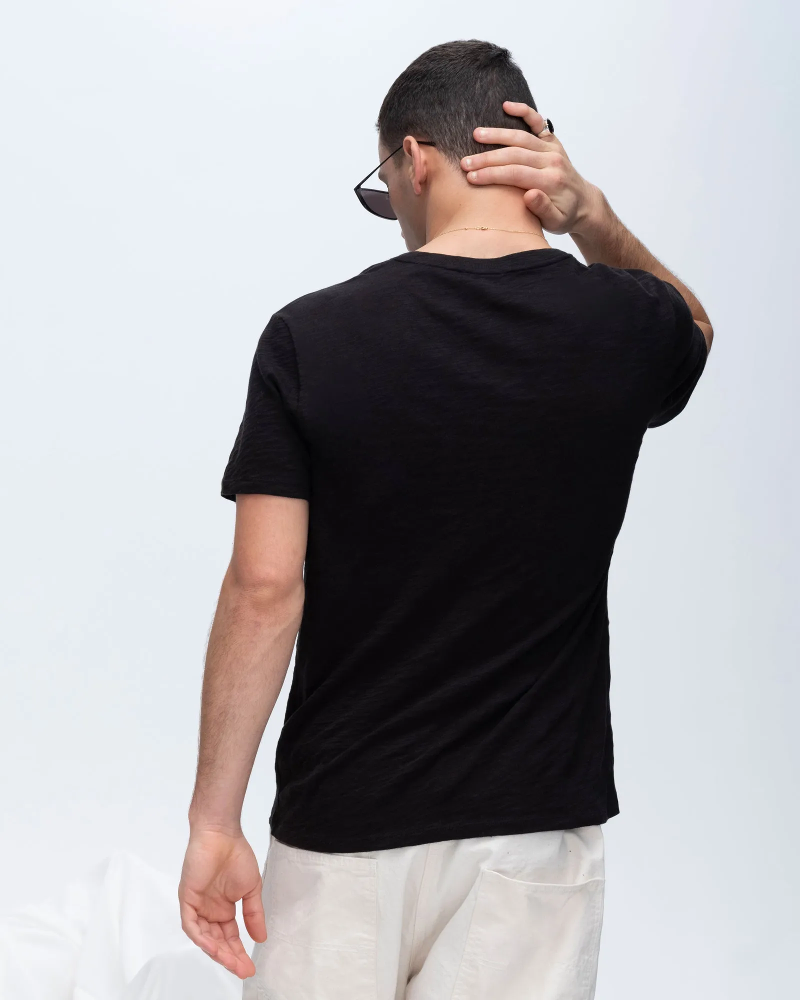 Slub Jersey V-Neck Tee - Black Wicking Interlock Knit