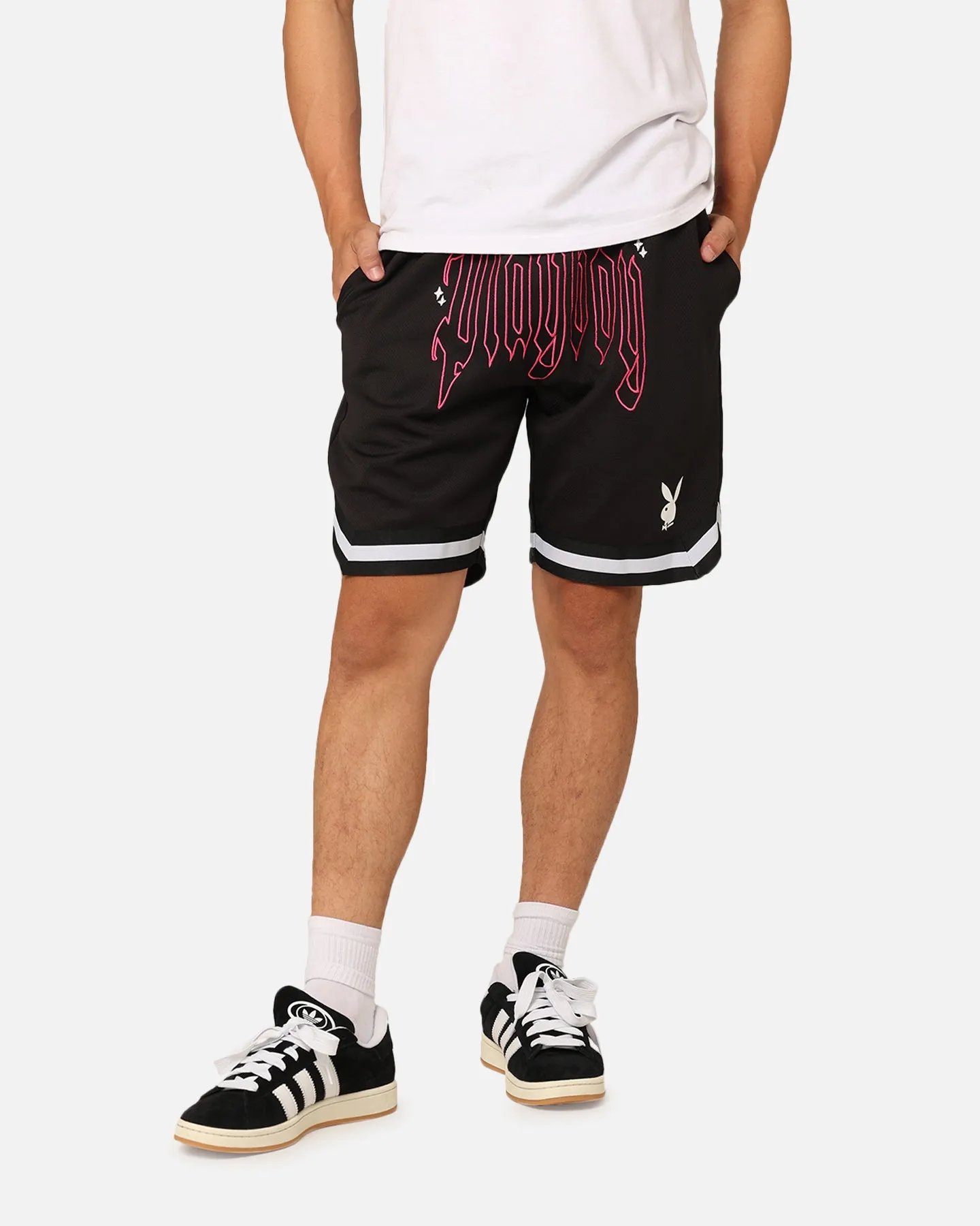 Playboy Card Shorts Black Adjustable Drawcord