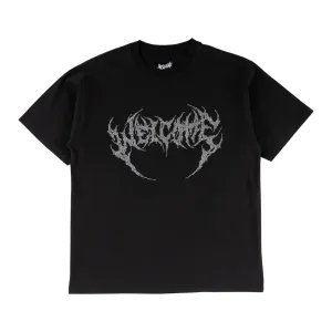 Elegant and Relaxed NonRestrictive Cut Glam Fang Rhinestone Logo Knit Tee