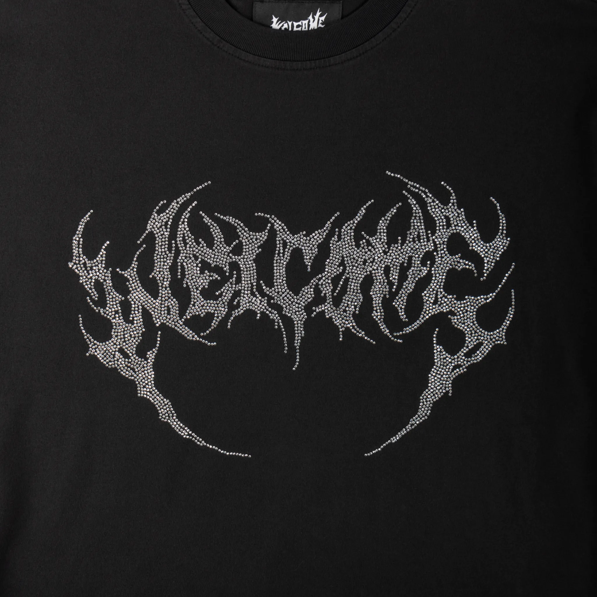 Reinforced Shoulders Glam Fang Rhinestone Logo Knit Tee