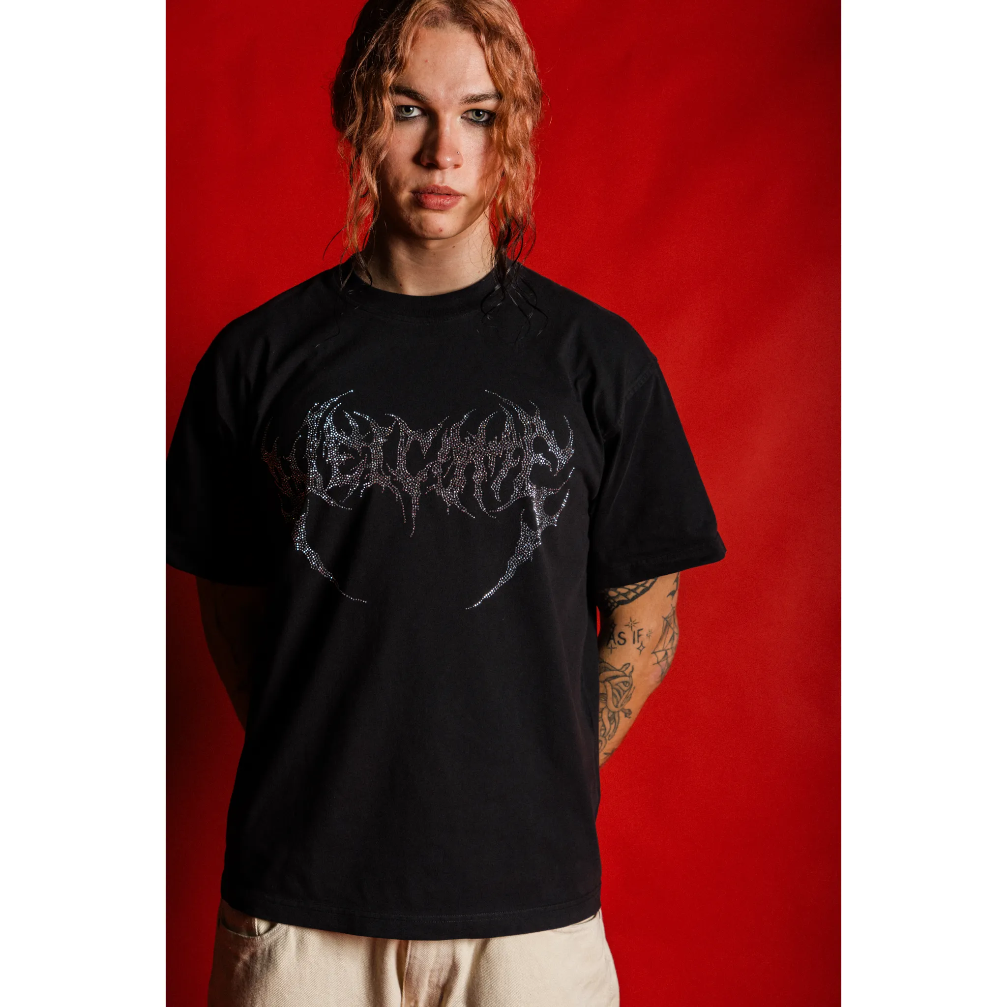 Comfort Design Fit Glam Fang Rhinestone Logo Knit Tee