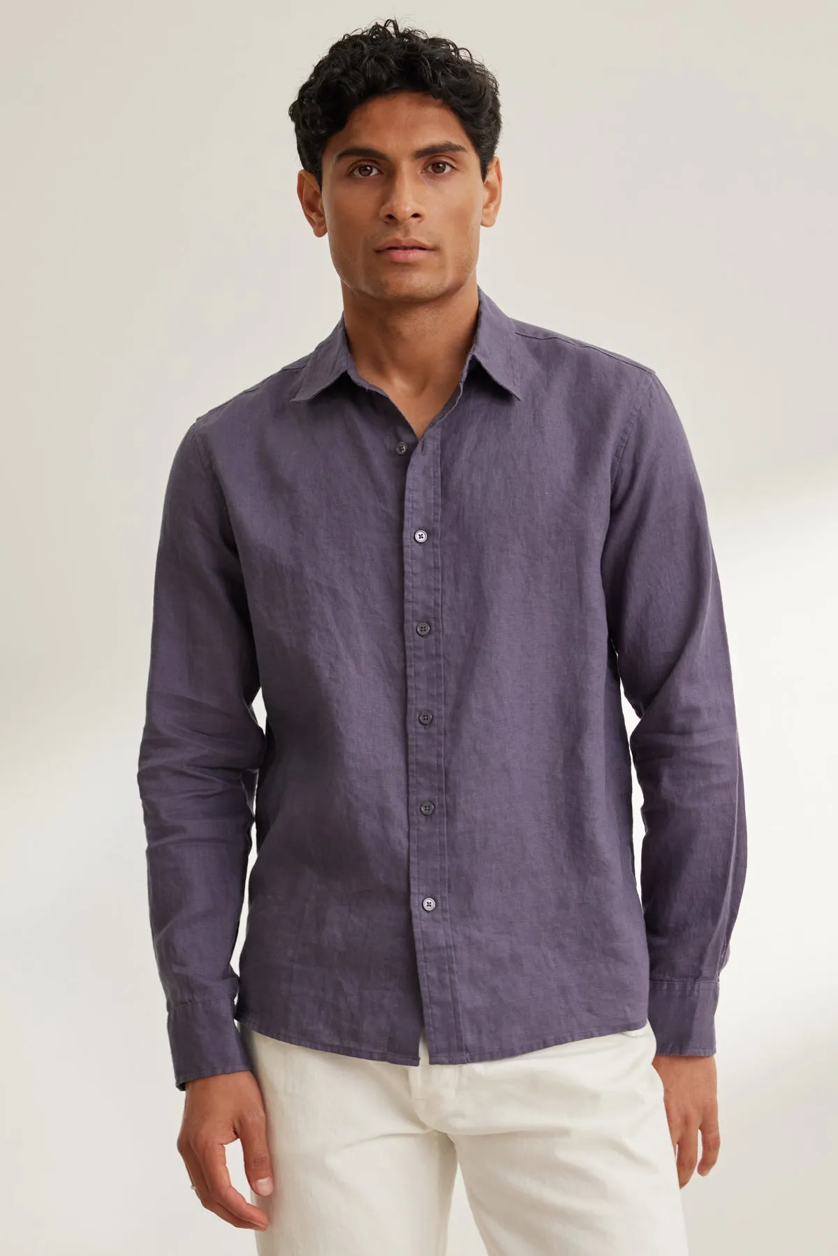 Go-To Look Linen blend CARUSO LINEN BUTTON-UP SHIRT