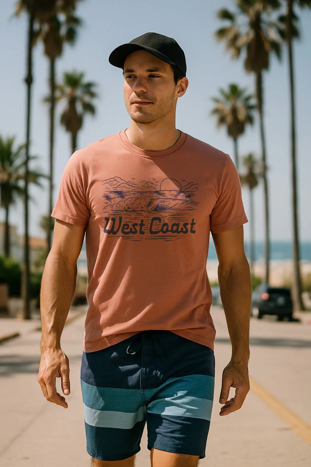 West Coast Wave Tee-Terracotta VintageWash