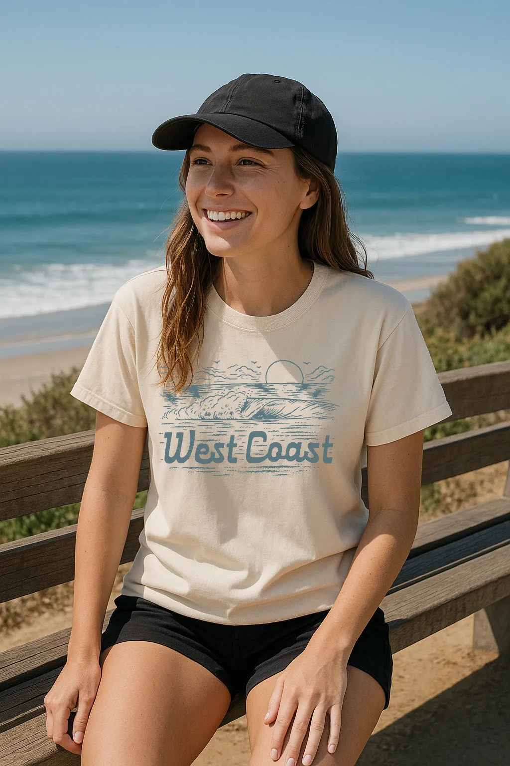 West Coast Wave Tee-Vintage Ivory Sporty Style Wear