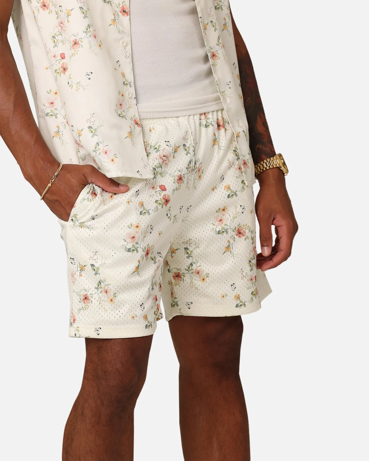 Slim Waistband MoistureWickingLining XXIII Anthony Mesh Shorts Cream/Red/White